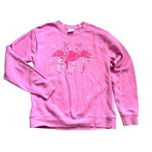 Living Fully Co Mallory Ervin Sweatshirt M Bubblegum Flamingo Fa-la-la Christmas